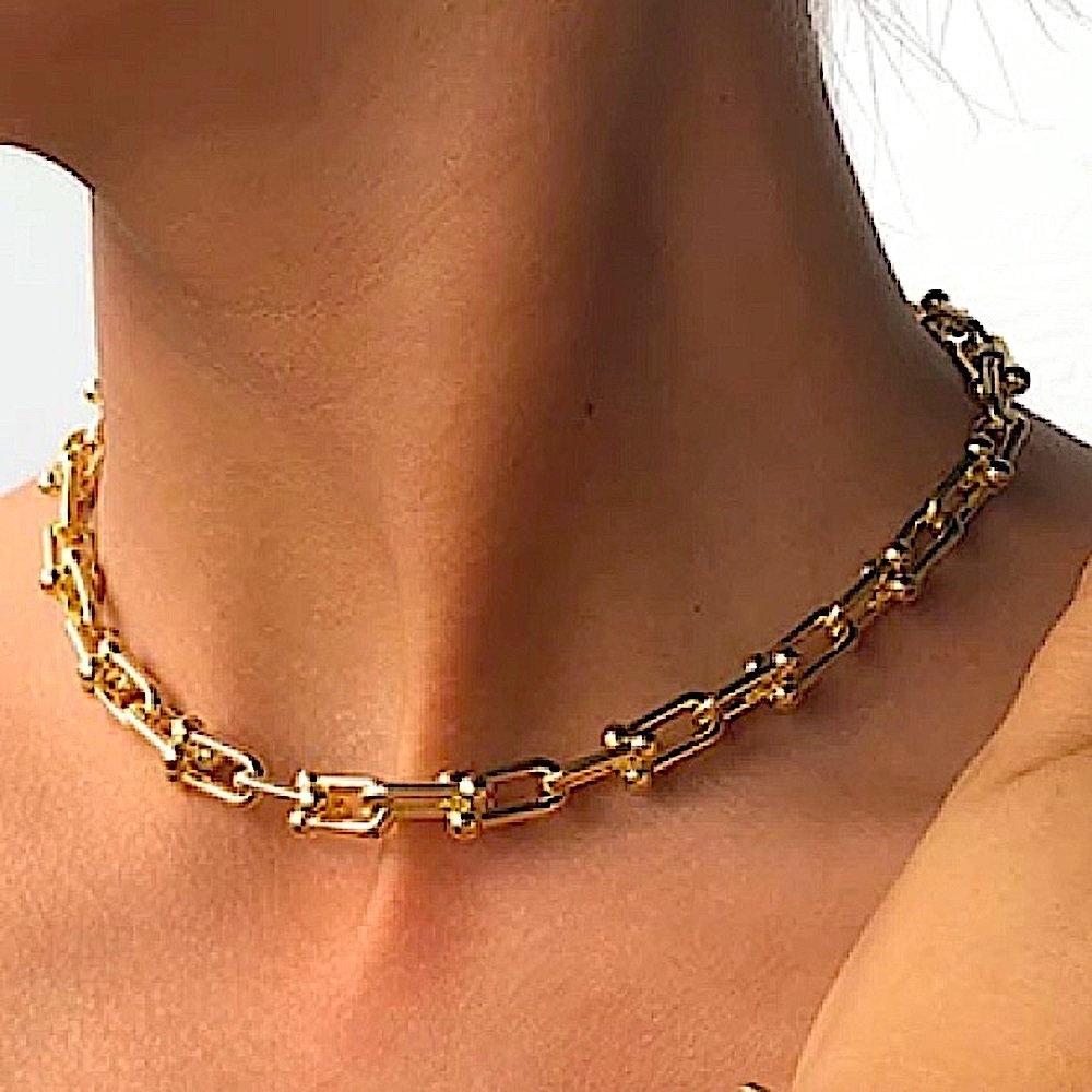 U Link Gold Plated Horseshoe Chain Necklace